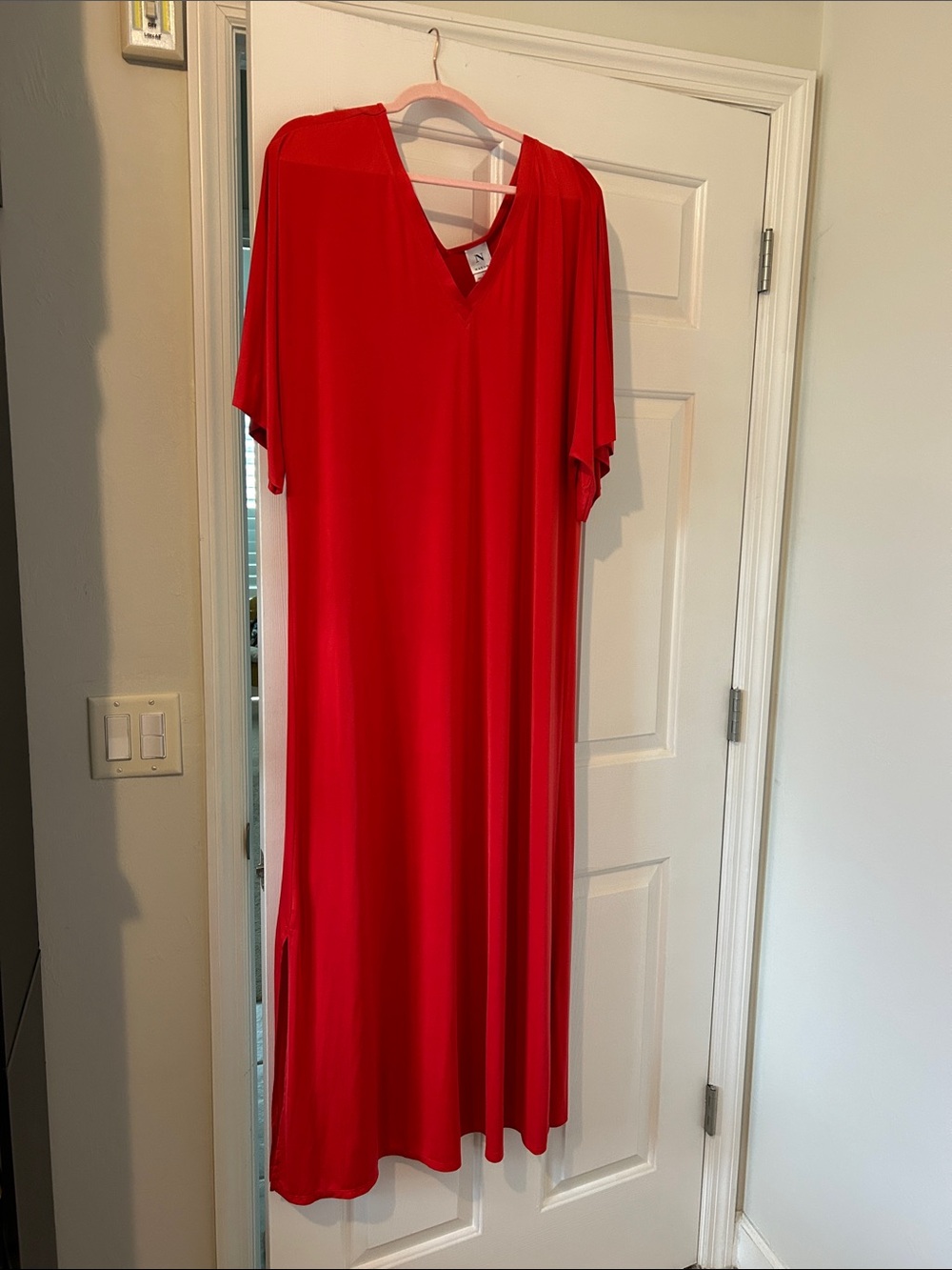 Natori Red V-Neck Maxi Caftan Dress